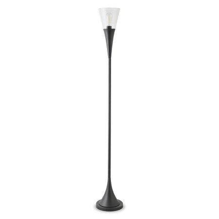 HUDSON & CANAL Henn &amp; Hart Moura Blackened Bronze Torchiere Floor Lamp with Seeded Glass Shade FL0145